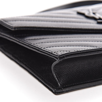 Saint Laurent Grain De Poudre Matelasse Chevron Monogram Envelope Chain Wallet Black 11 of 16
