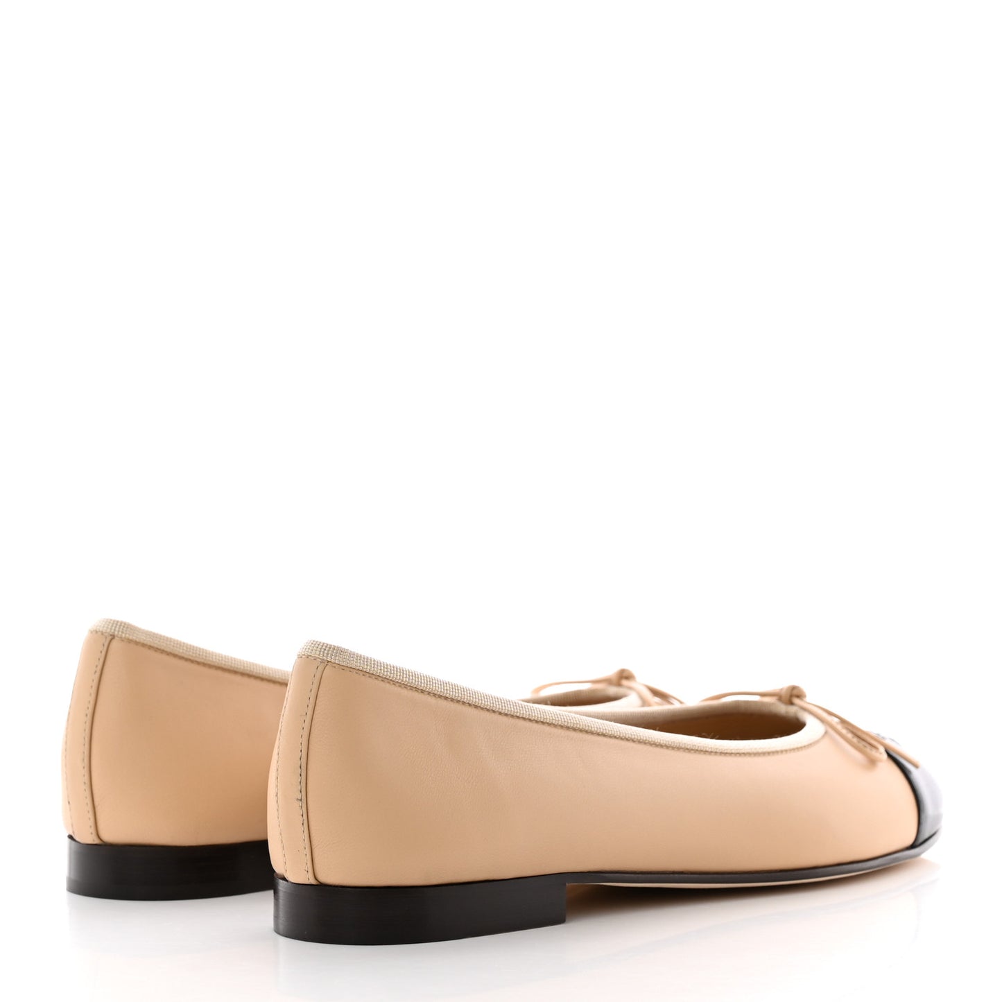 Lambskin Cap Toe Ballerina Flats 39.5 Beige Black