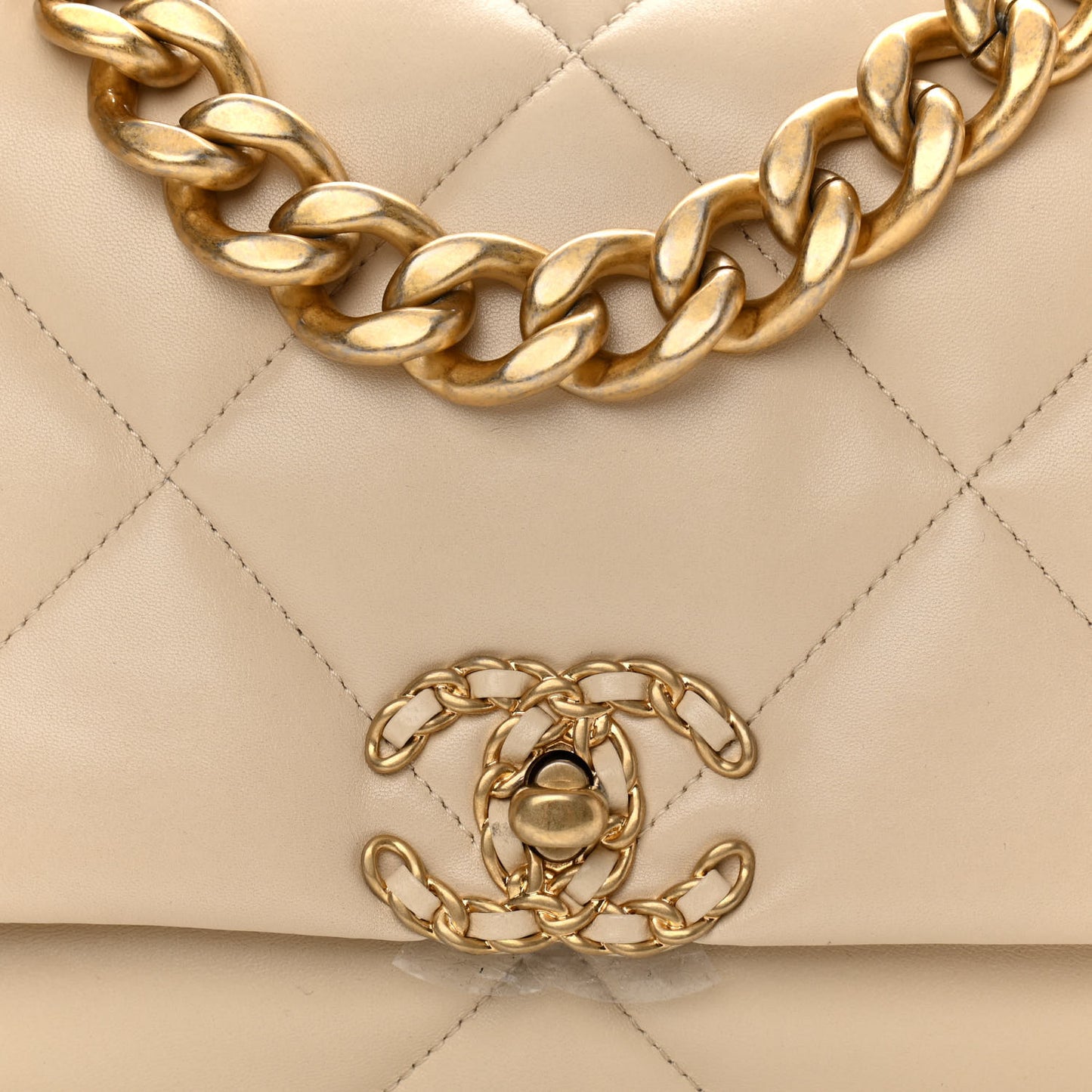 Lambskin Quilted Large Chanel 19 Flap Beige