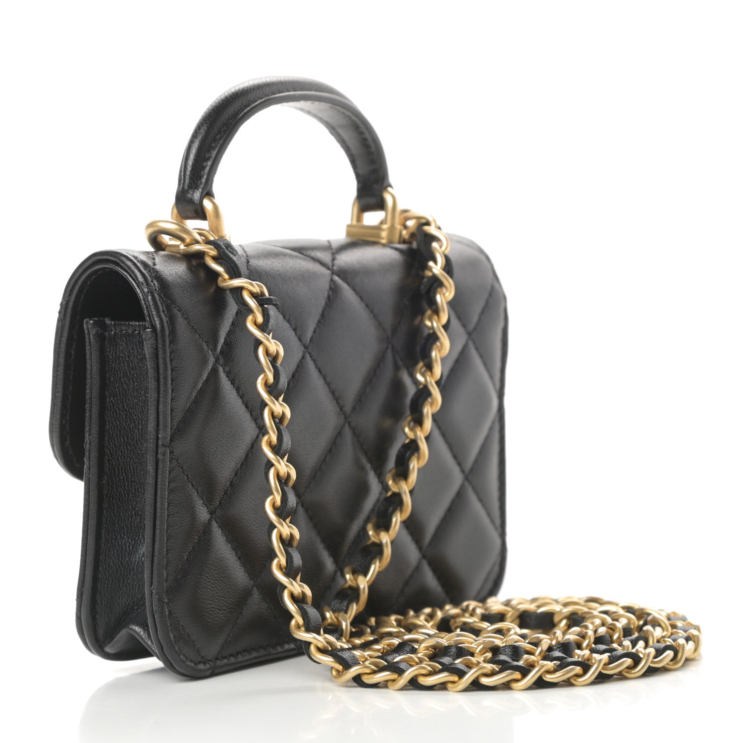 Chanel Lambskin Quilted Top Handle Flap Coin Purse With Chain Black 3 of 12