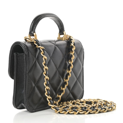 Chanel Lambskin Quilted Top Handle Flap Coin Purse With Chain Black 3 of 12
