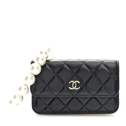 Chanel Calfskin Quilted Maxi Pearls Clutch With Chain Black 1 of 19
