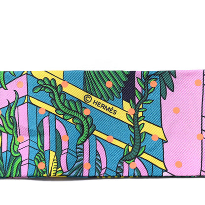 Hermes Silk Animapolis Plumetis Twilly Rose Vert Orange Fluo 3 of 4