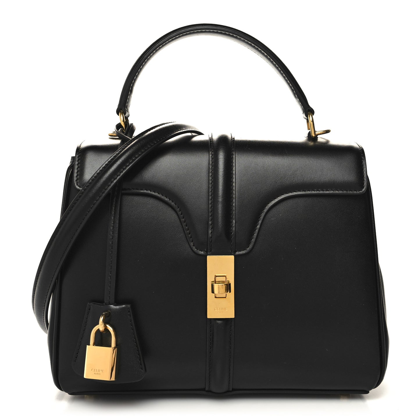 Satinated Calfskin Small 16 Top Handle Bag Black
