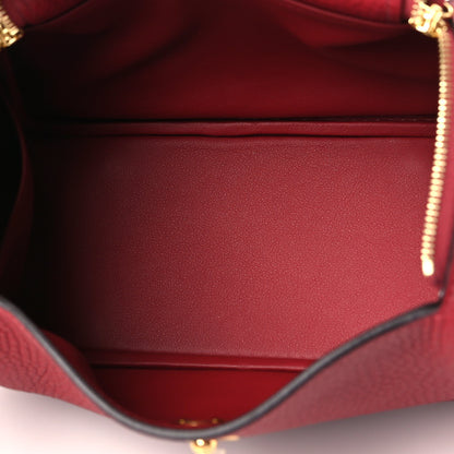 Hermes Taurillon Clemence Mini Lindy 20 Rouge Grenat 5 of 10