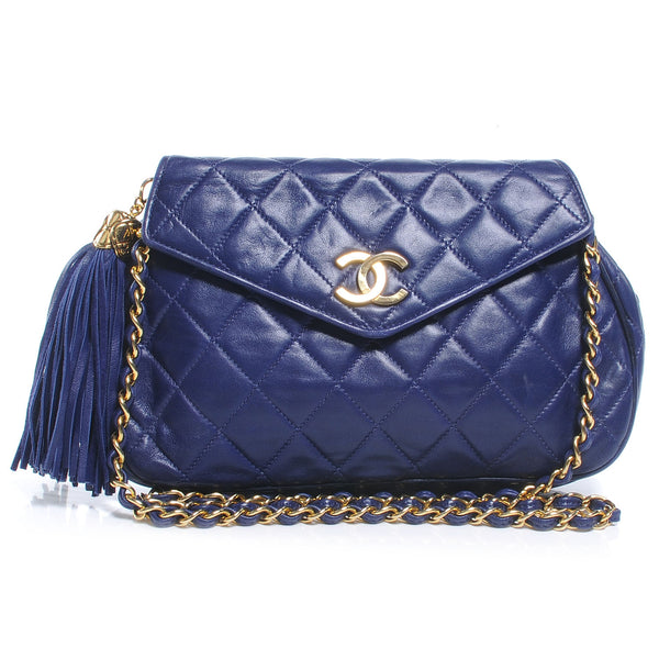 Chanel Lambskin Quilted Envelope Tassel Bag Royal Blue 50597