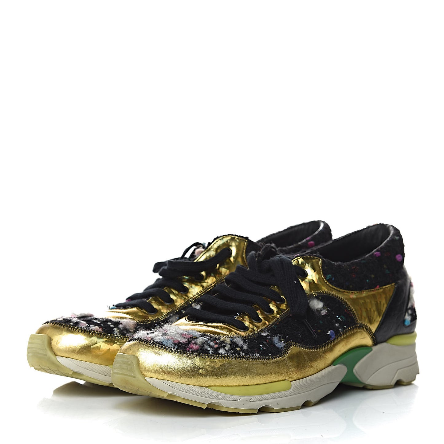 Tweed Lambskin Runway Sneakers 39 Black Multicolor