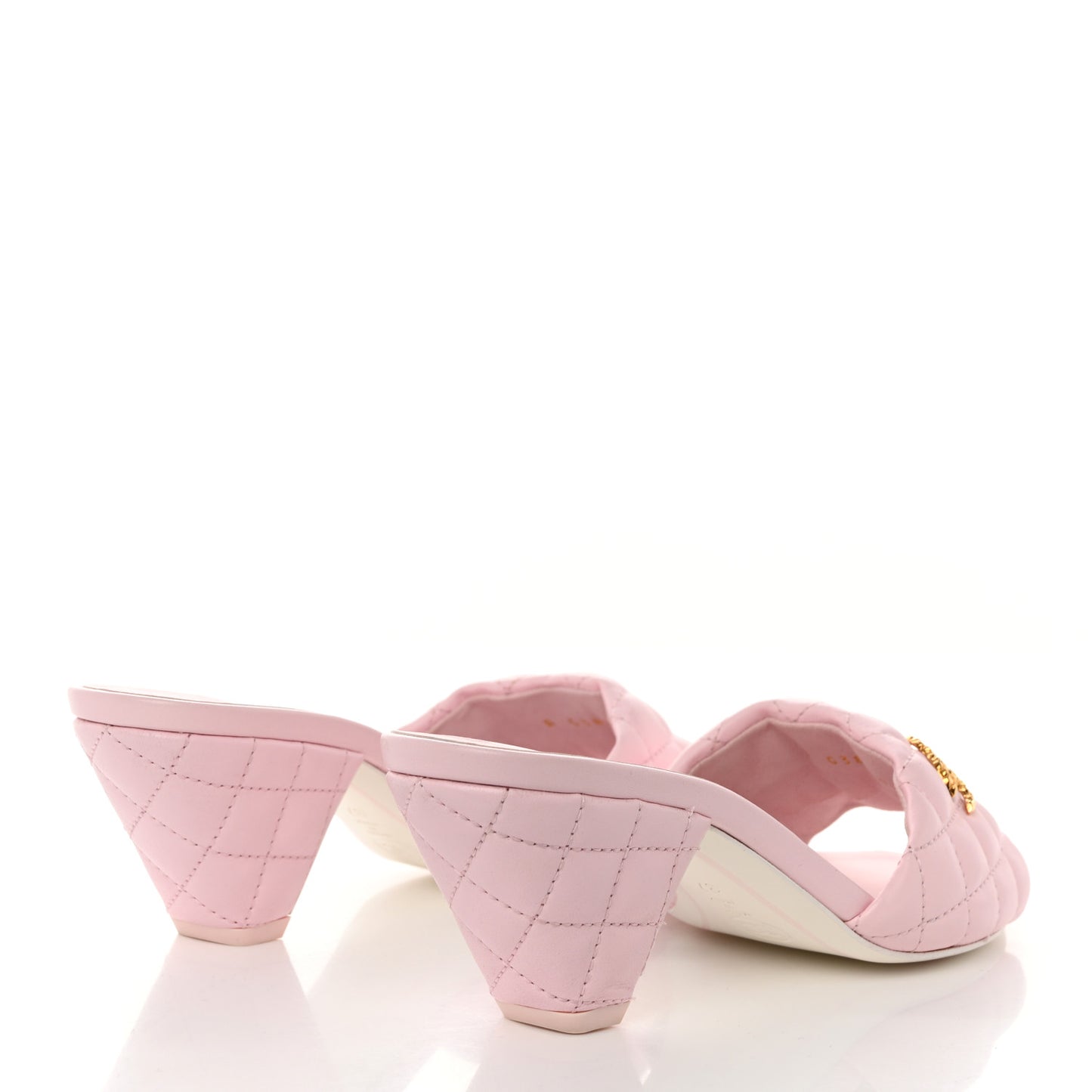 Lambskin Quilted Textured CC Mules 37 Light Pink