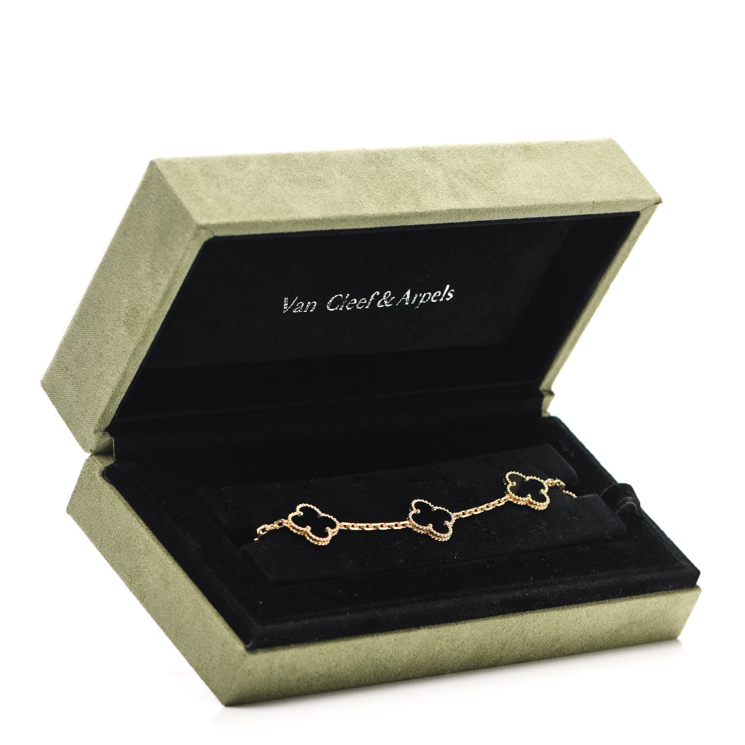 Van Cleef & Arpels 18K Yellow Gold Black Onyx 5 Motifs Vintage Alhambra Bracelet 5 of 5