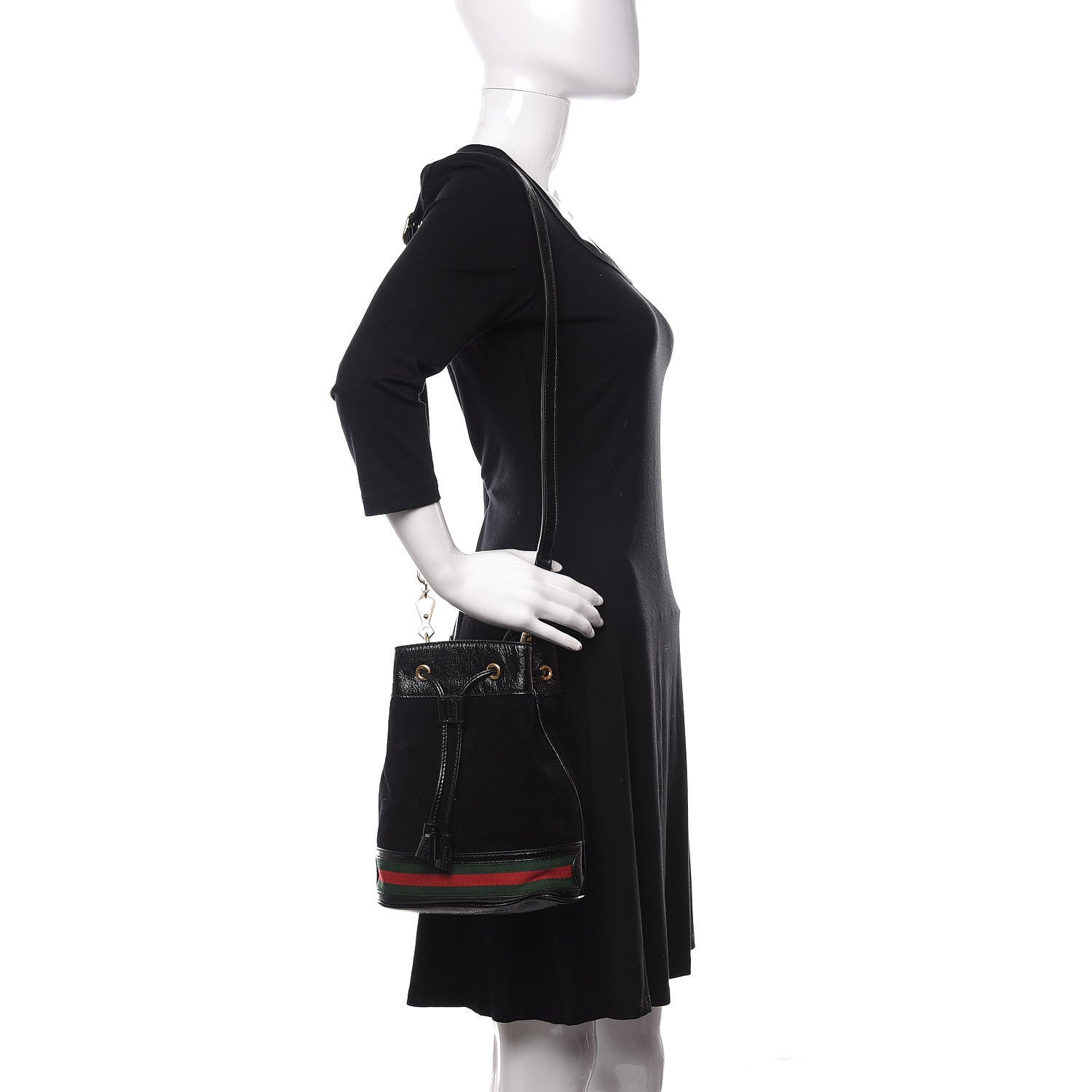Gucci Suede Patent Web Small Ophidia Bucket Bag Black 2 of 9