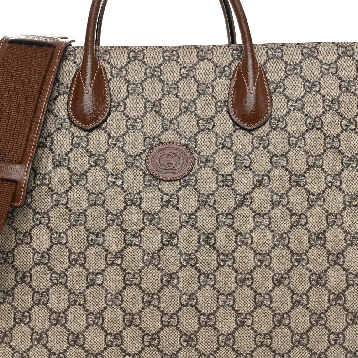 Gucci GG Supreme Monogram Azalea Calfskin Medium Retro Interlocking G Tote Bag Beige Ebony Brown Sugar 7 of 10