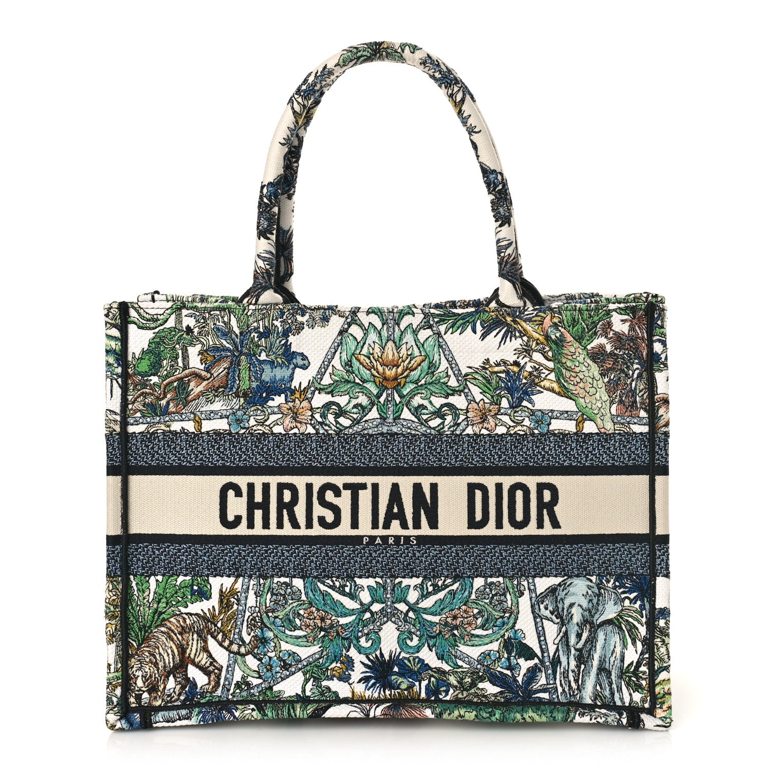 Christian Dior Canvas Embroidered Medium Etoile de Voyage Book Tote White Multicolor 1 of 8
