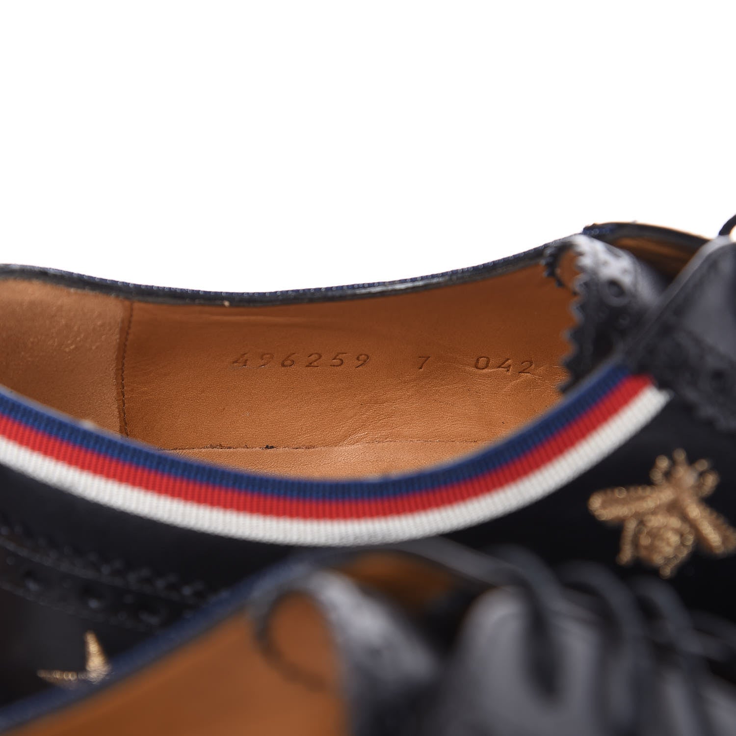 Gucci Calfskin Bee Star Embroidered Mens Captoe Derby Loafers 7 Black 9 of 10