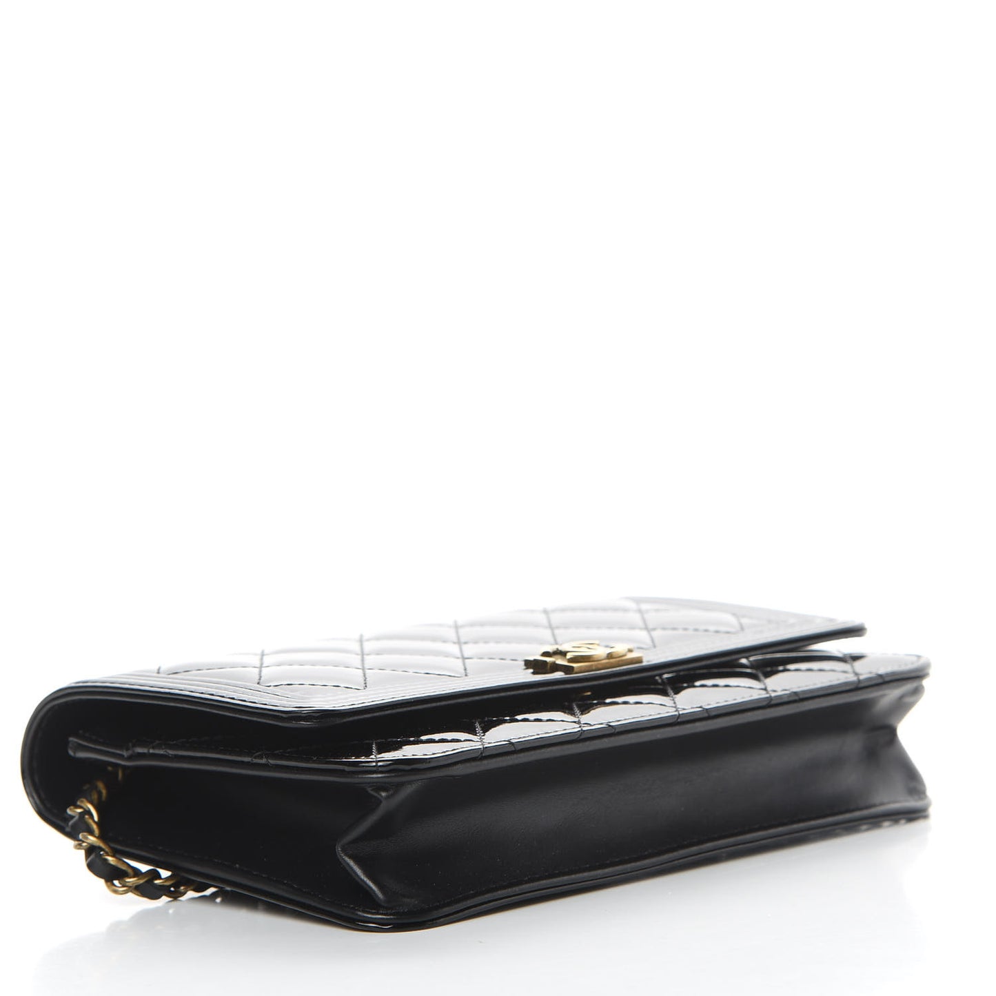 Patent Calfskin Quilted Boy Wallet On Chain WOC Black