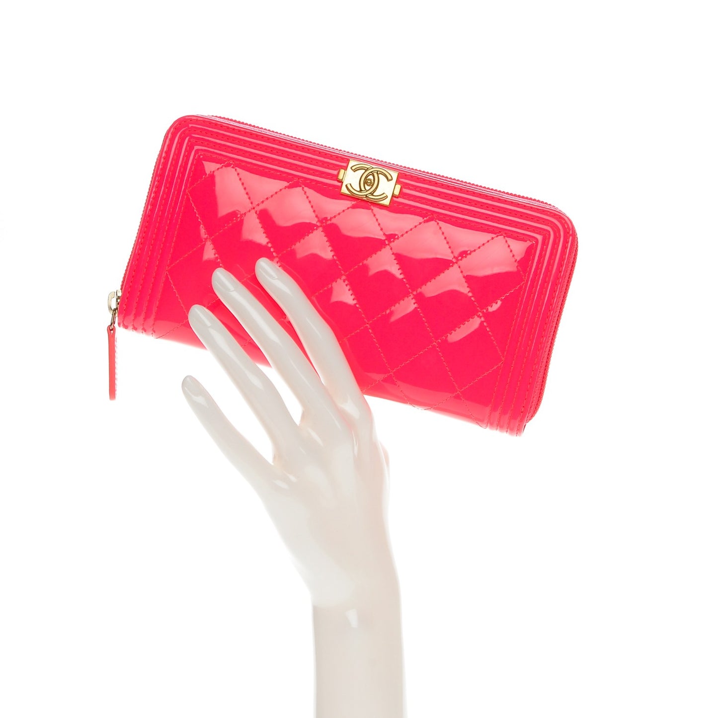 Patent Quilted Boy Zip Around Wallet Pink