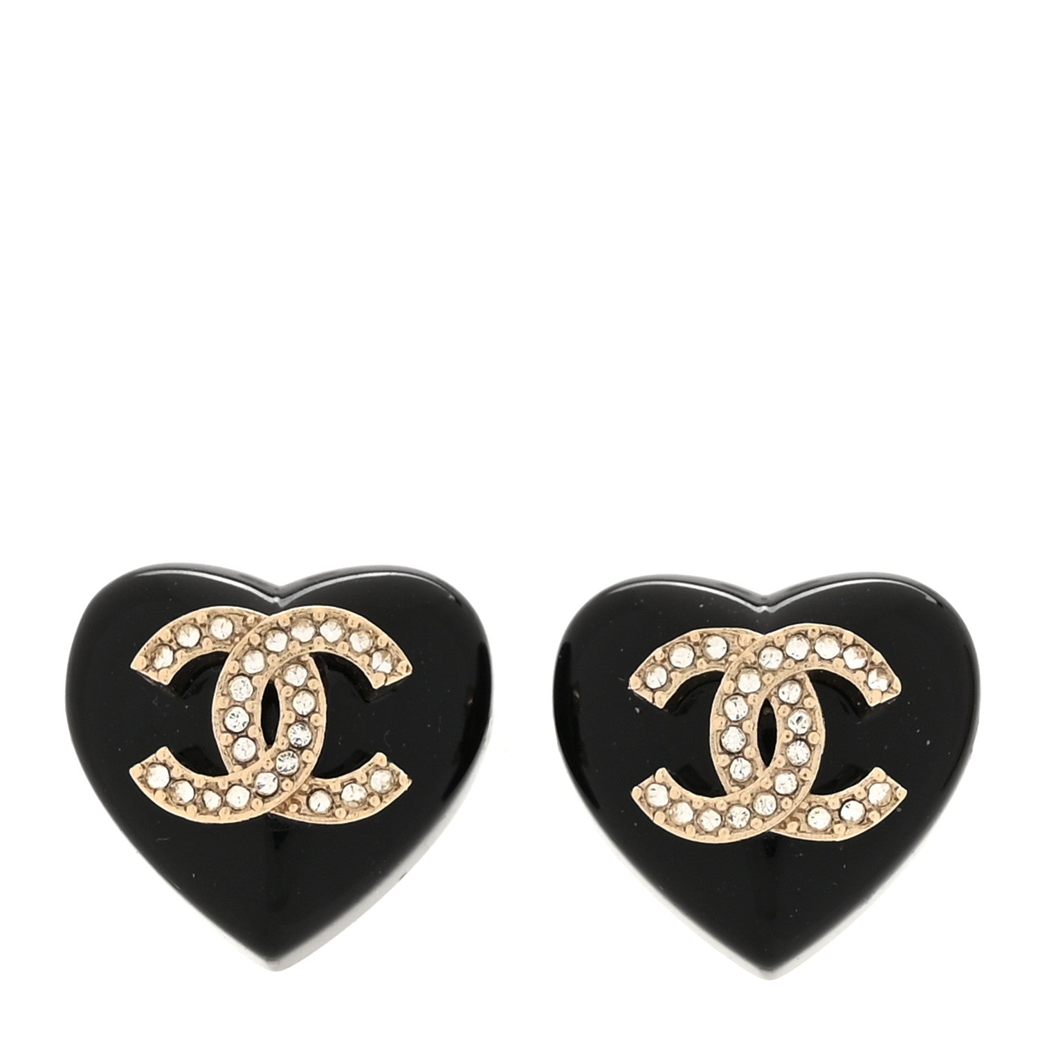 Chanel Resin Crystal CC Heart Earrings Black Gold 1 of 5