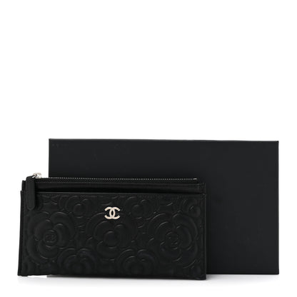 Chanel Lambskin Camellia Embossed Classic Zip Pouch Black 10 of 10