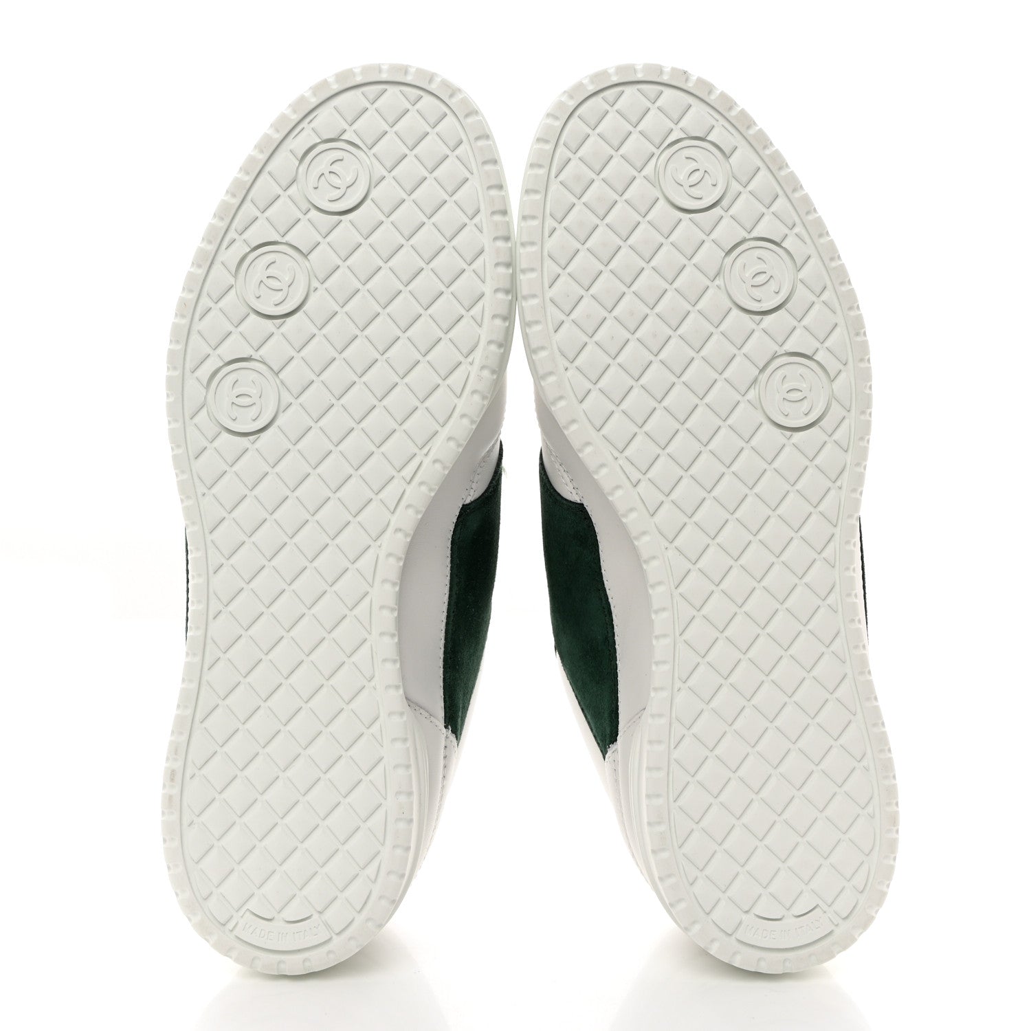 Chanel Calfskin Suede Calfskin Logo Womens Sneakers 37.5 White Dark Green 5 of 10