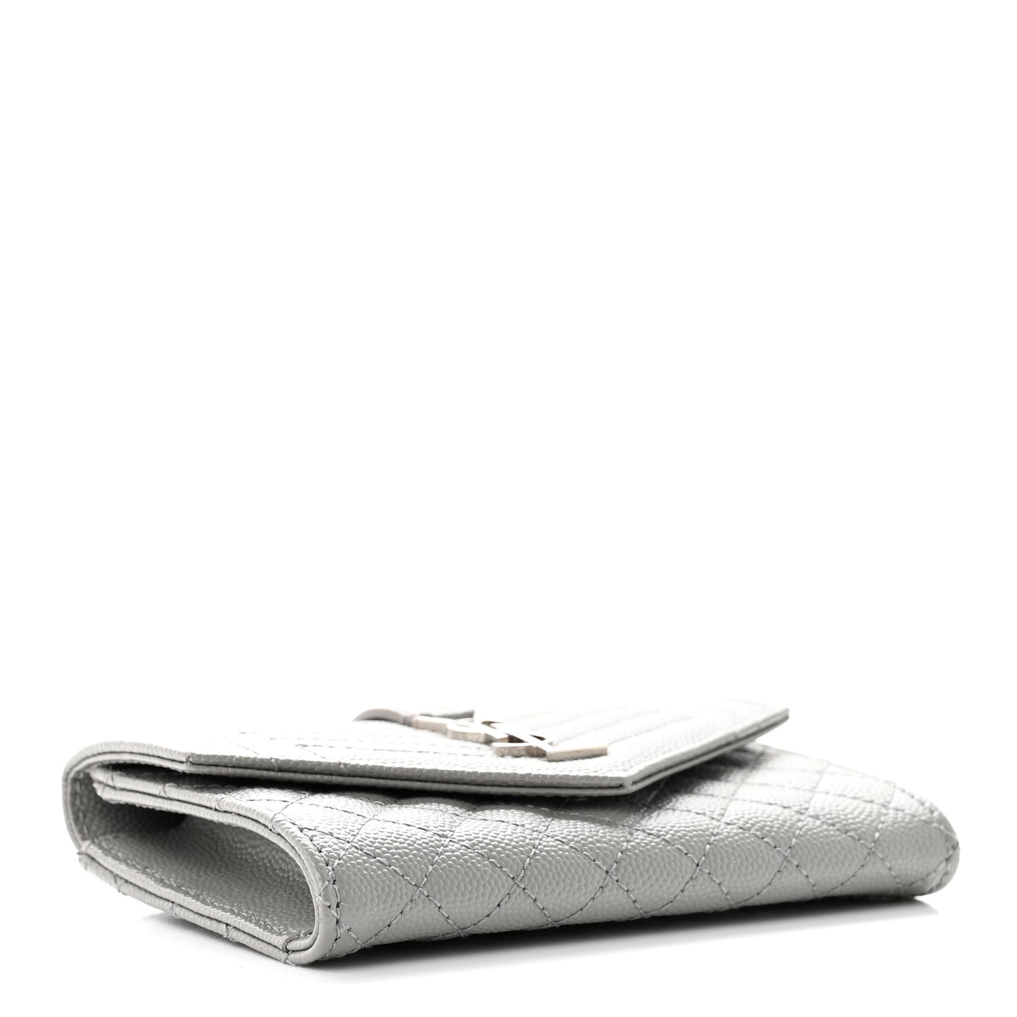 Grain De Poudre Textured Mixed Matelasse Triquilt Small Monogram Envelope Wallet Stone Grey