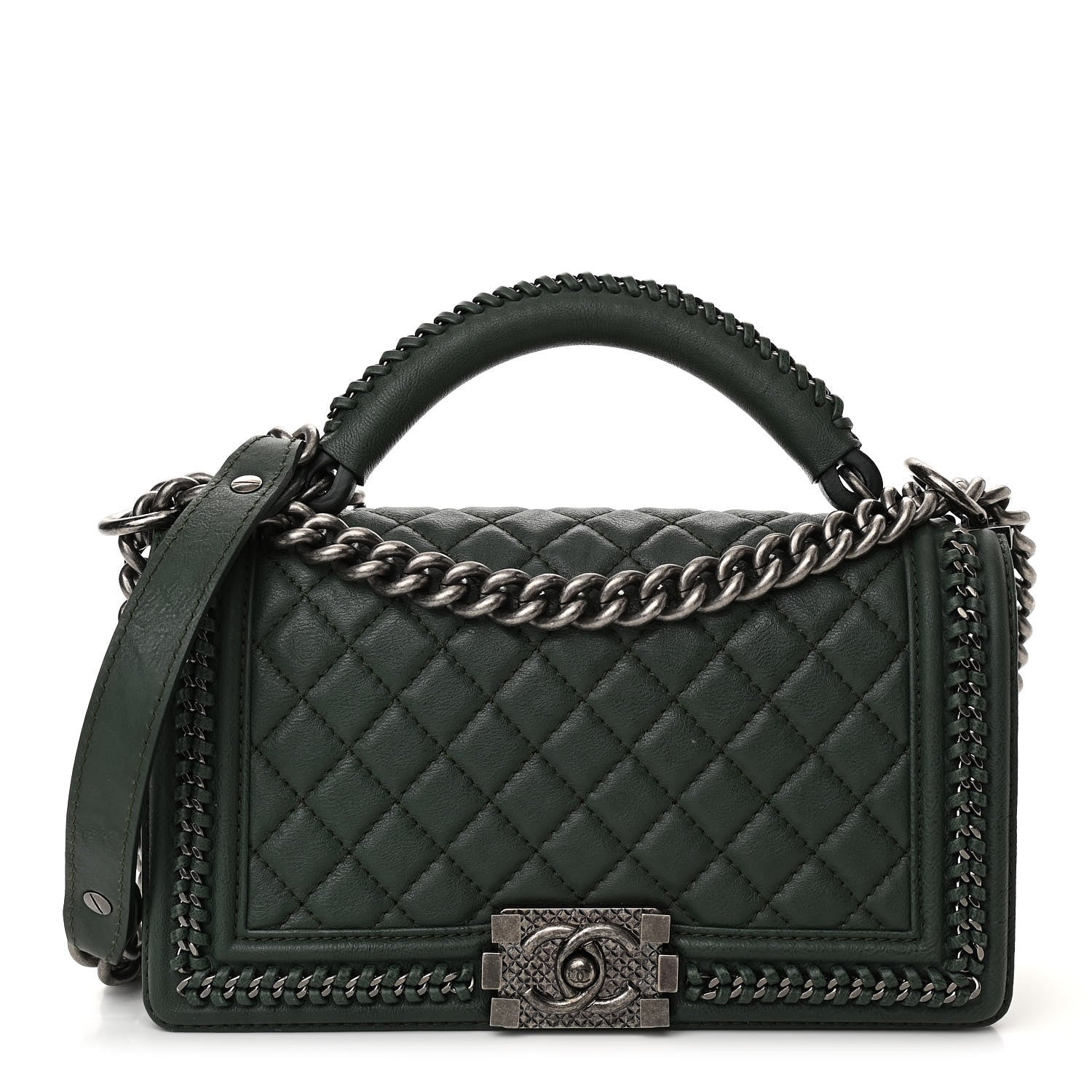 Chanel Calfskin Quilted Medium Boy Top Handle Flap Green 1 of 9