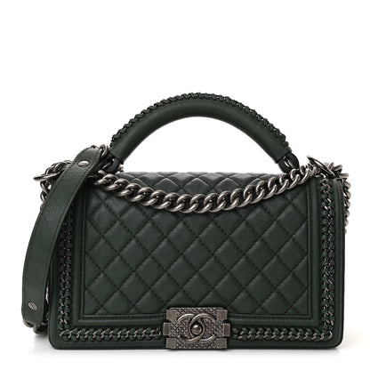 Chanel Calfskin Quilted Medium Boy Top Handle Flap Green 1 of 9