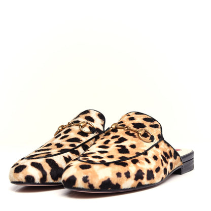 Gucci Calf Hair Leopard Print Womens Princetown Slippers 35 Naturale Black 3 of 11