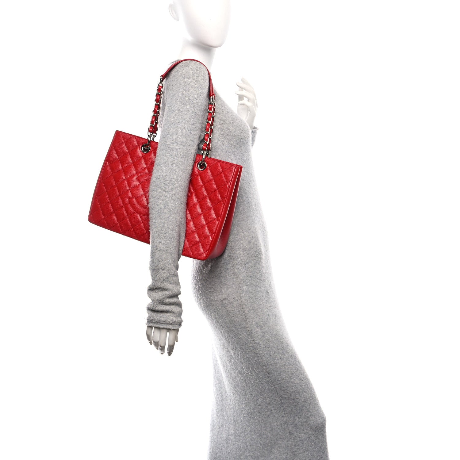 Chanel Caviar Quilted Grand Shopping Tote GST Red 2 of 11