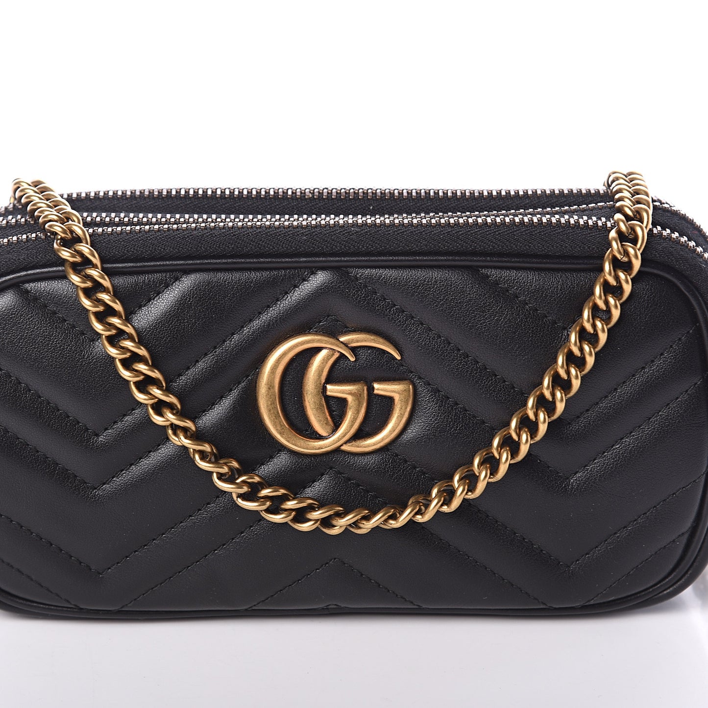 Calfskin Matelasse Mini GG Marmont Chain Crossbody Bag Black