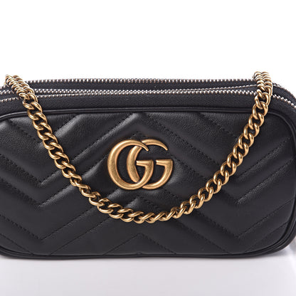 Gucci Calfskin Matelasse Mini GG Marmont Chain Crossbody Bag Black 6 of 8