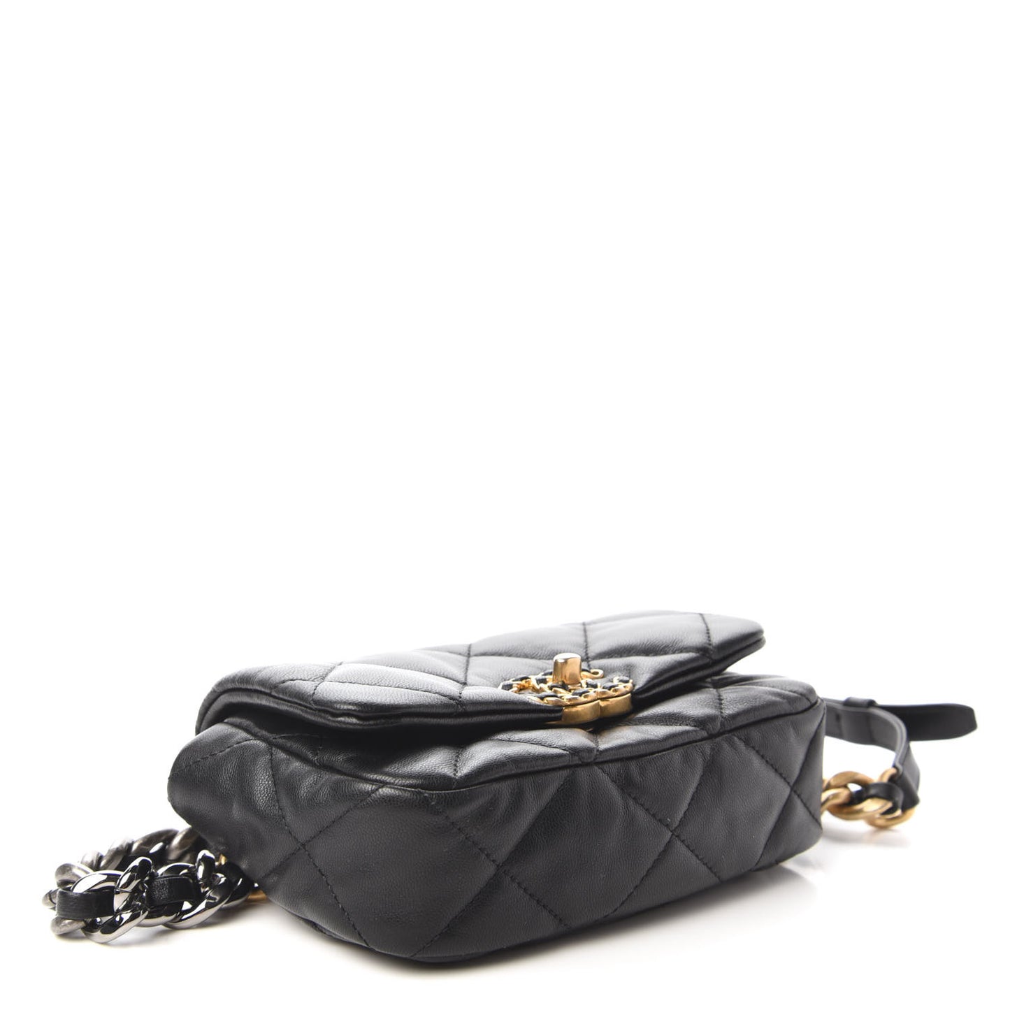 Goatskin Quilted Chanel 19 Waist Bag Black