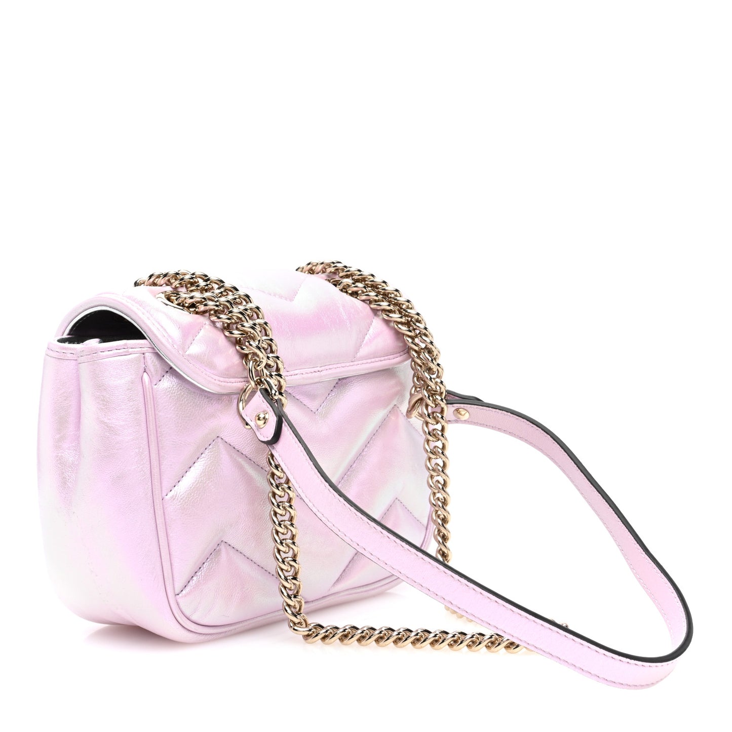 Iridescent Nappa Chevron Matelasse Mini GG Marmont Shoulder Bag Iridescent Escape Pink