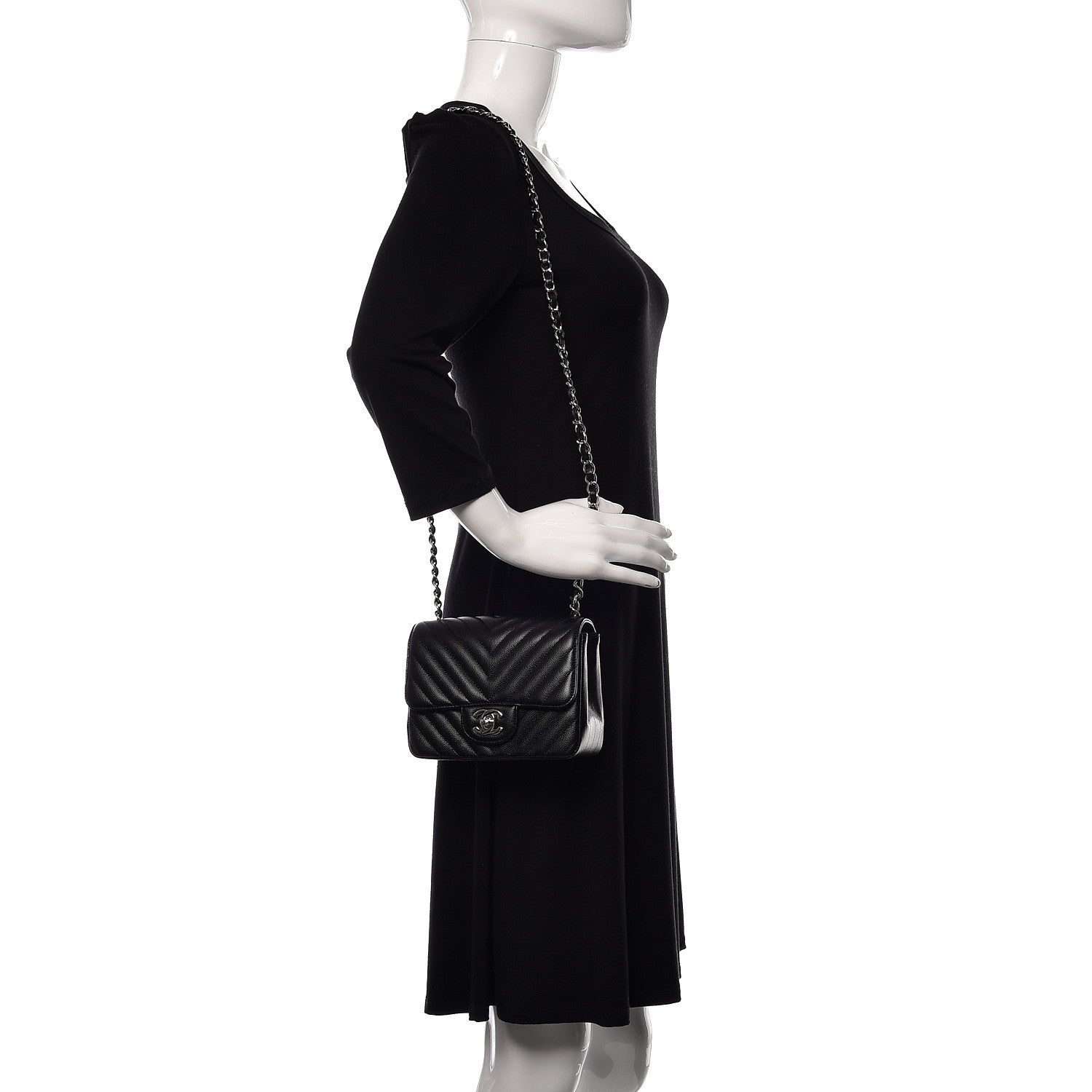 Chanel Caviar Chevron Quilted Mini Square Flap Black 2 of 11