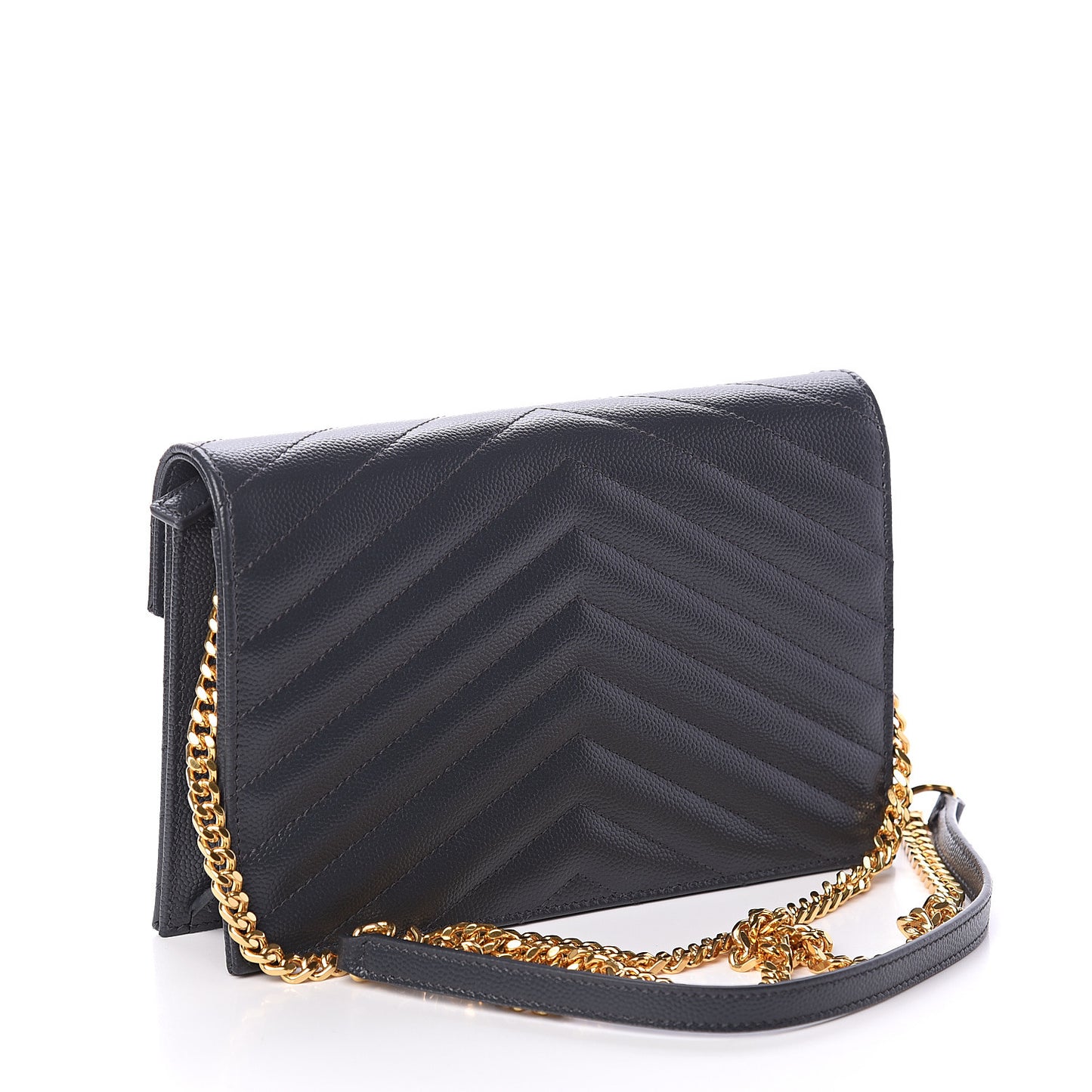 Grain De Poudre Matelasse Chevron Monogram Envelope Chain Wallet Dark Smog