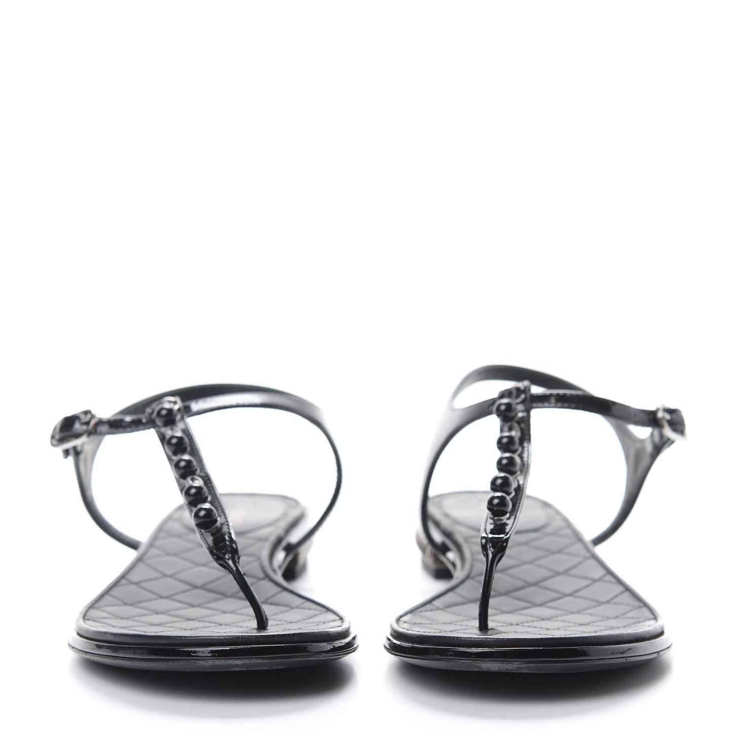 Patent Bead Chain Thong Sandals 39.5 Black
