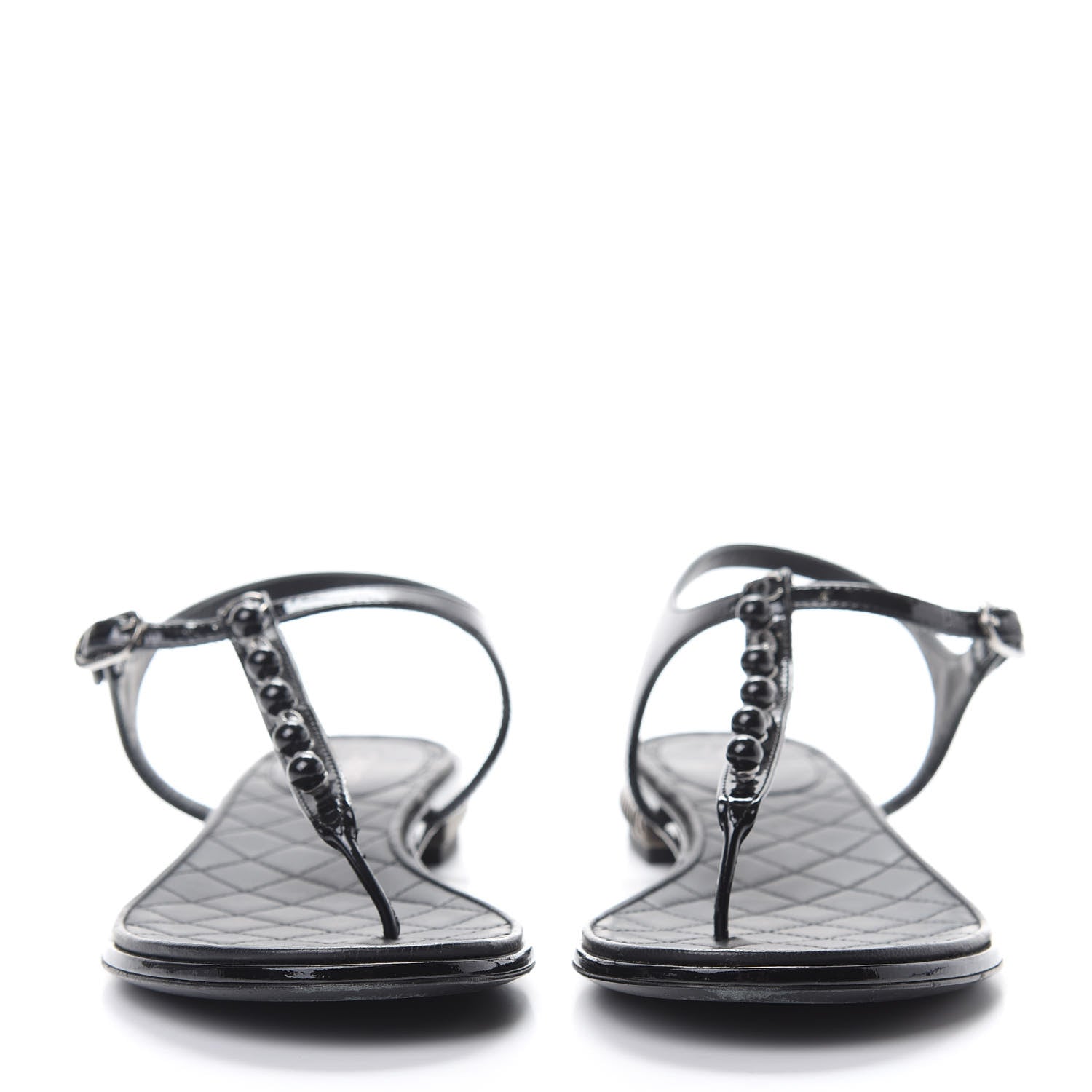 Chanel Patent Bead Chain Thong Sandals 39.5 Black 2 of 11