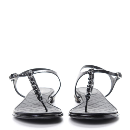 Chanel Patent Bead Chain Thong Sandals 39.5 Black 2 of 11