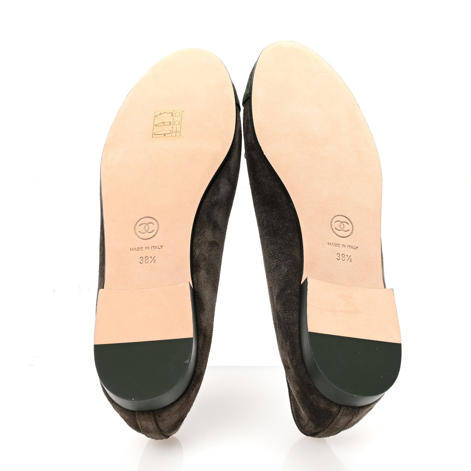 Chanel Suede Calfskin Cap Toe CC Ballerina Flats 38.5 Dark Khaki Dark Green 6 of 9