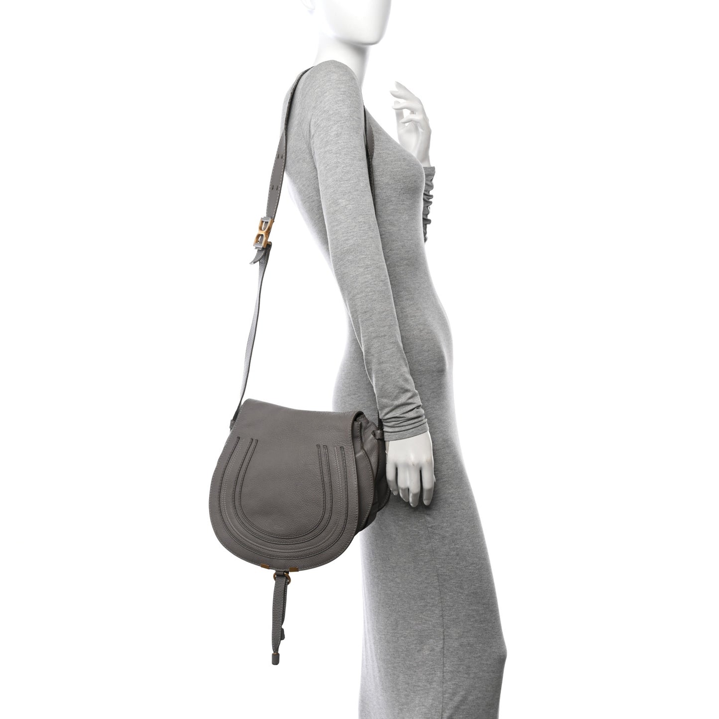 Calfskin Medium Marcie Round Crossbody Bag Cashmere Grey