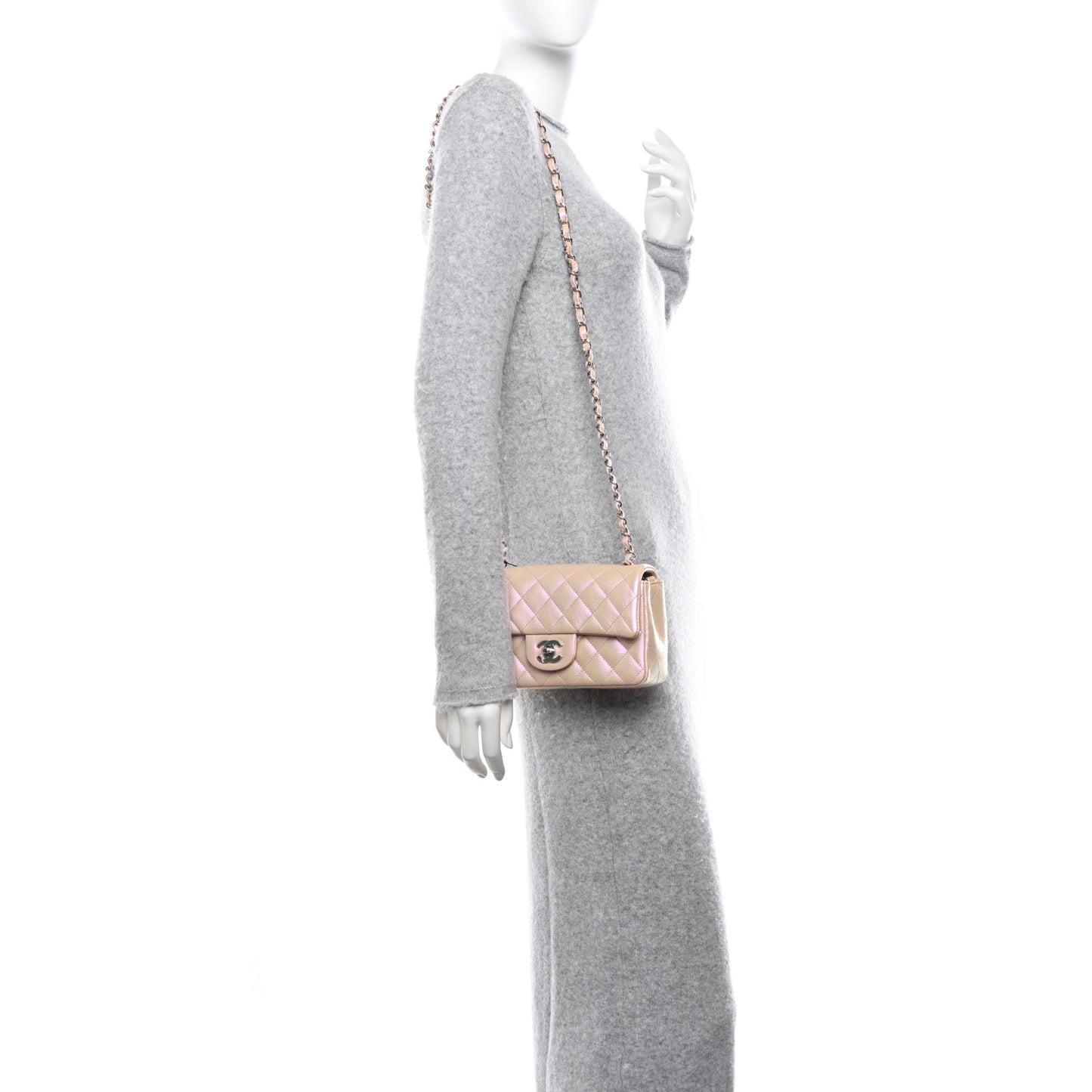 Iridescent Calfskin Quilted Mini Rectangular Flap Pink
