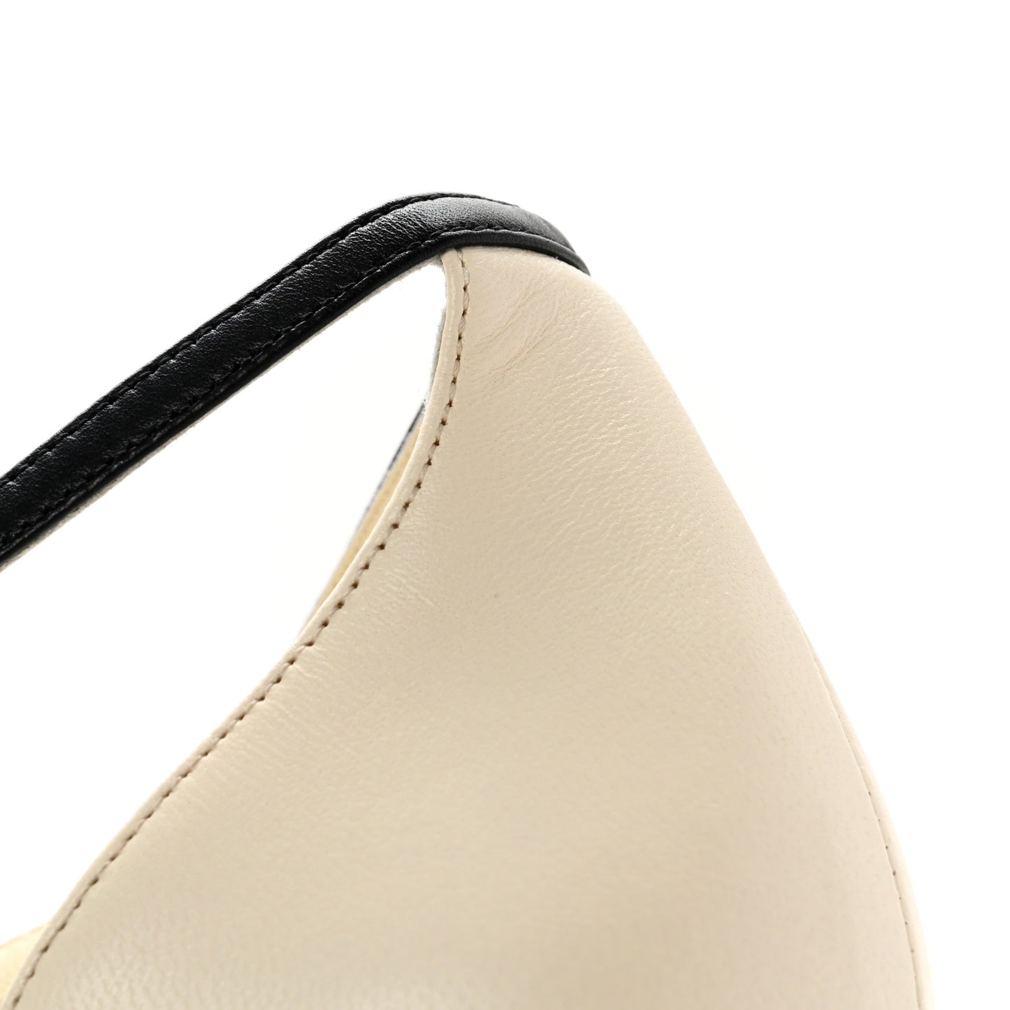 Lambskin Cap Toe CC Ankle Strap Flats 41 Ivory Black
