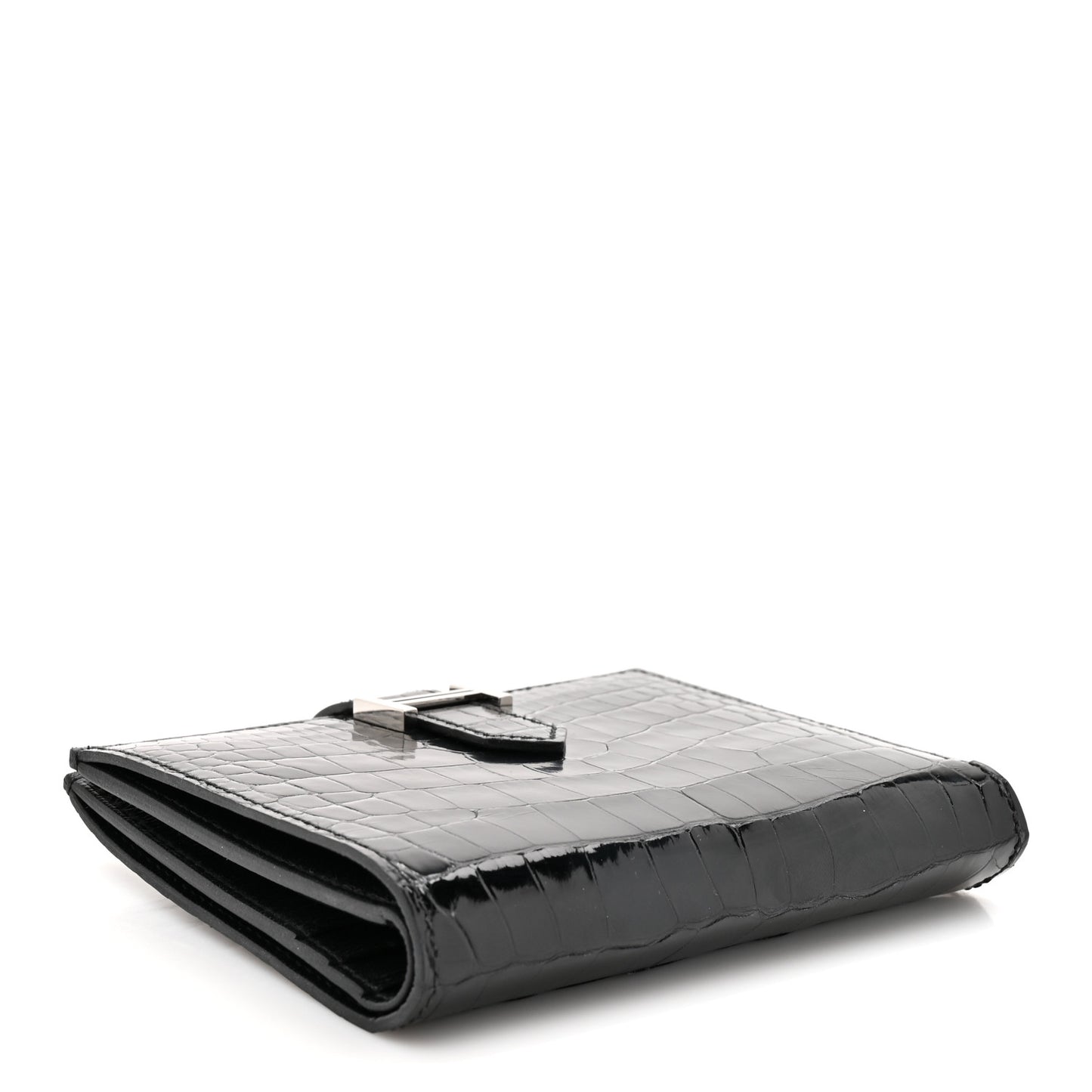 Shiny Alligator Bearn Compact Wallet Black