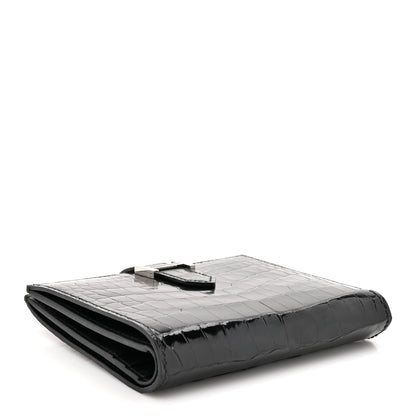 Hermes Shiny Alligator Bearn Compact Wallet Black 4 of 9
