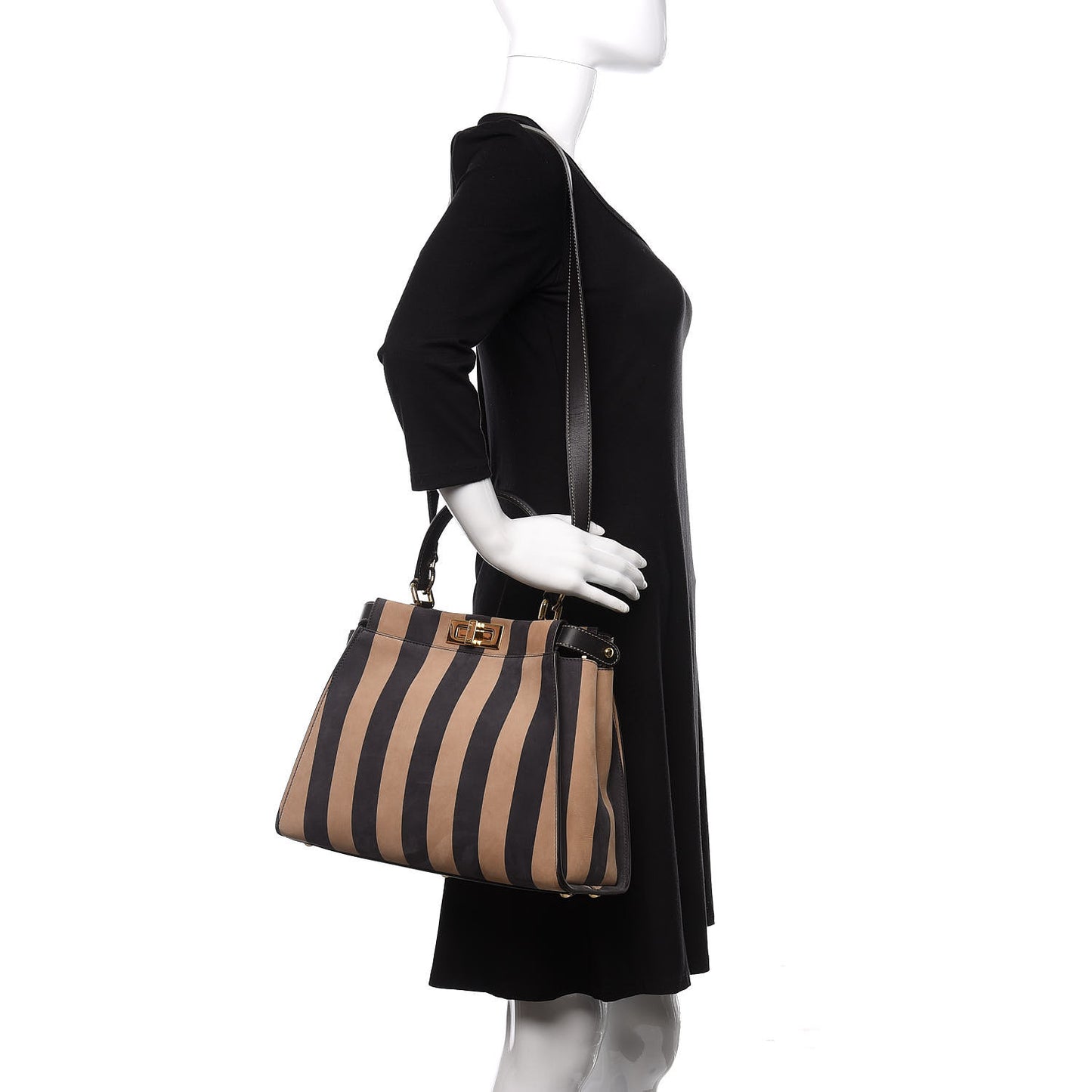 Vitello Nabuk Seta Pequin Medium Peekaboo Iconic Satchel Tobacco Moro Ebano