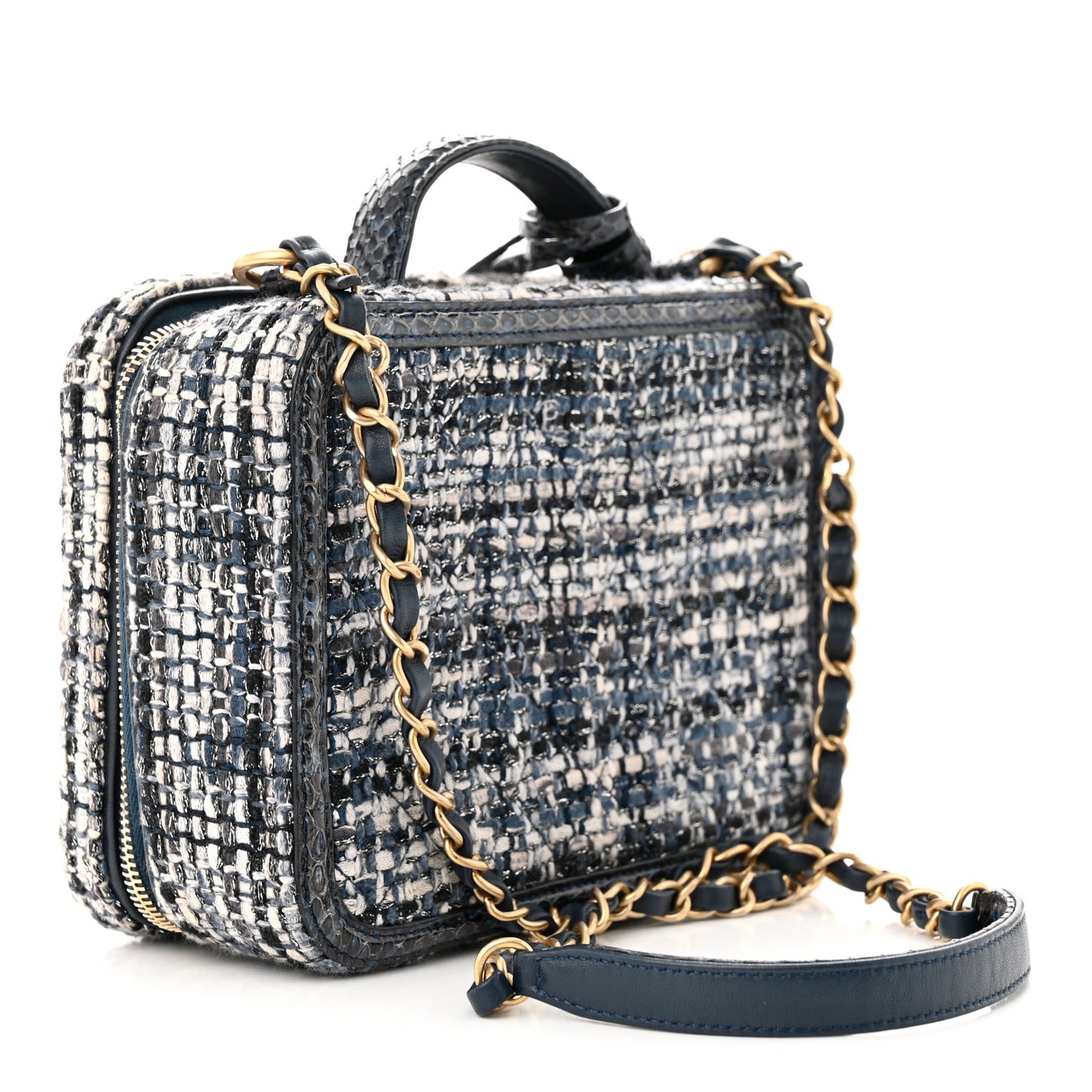 Tweed Snakeskin Quilted Medium CC Filigree Vanity Case Dark Navy