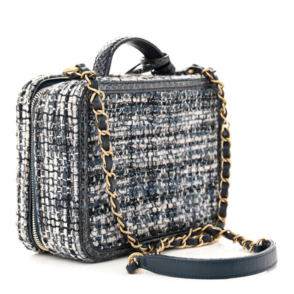 Chanel Tweed Snakeskin Quilted Medium CC Filigree Vanity Case Dark Navy 3 of 10