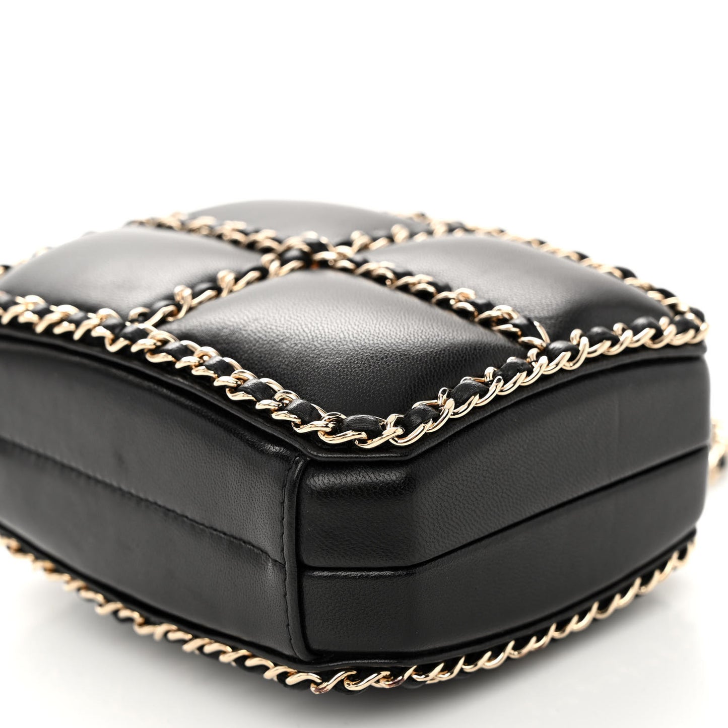 Lambskin Minaudiere Chain Clutch Black