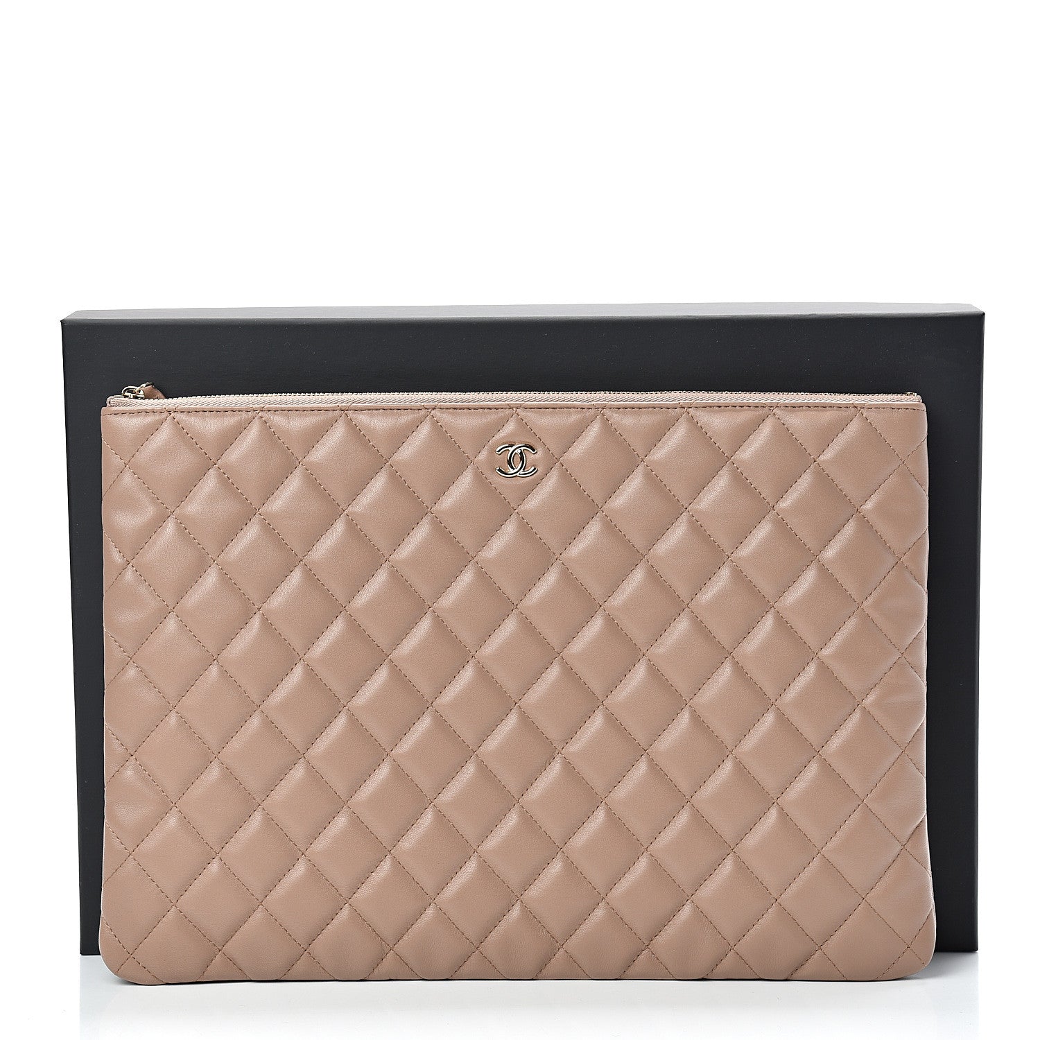 Chanel Lambskin Quilted Large Cosmetic Case Beige 7 of 7