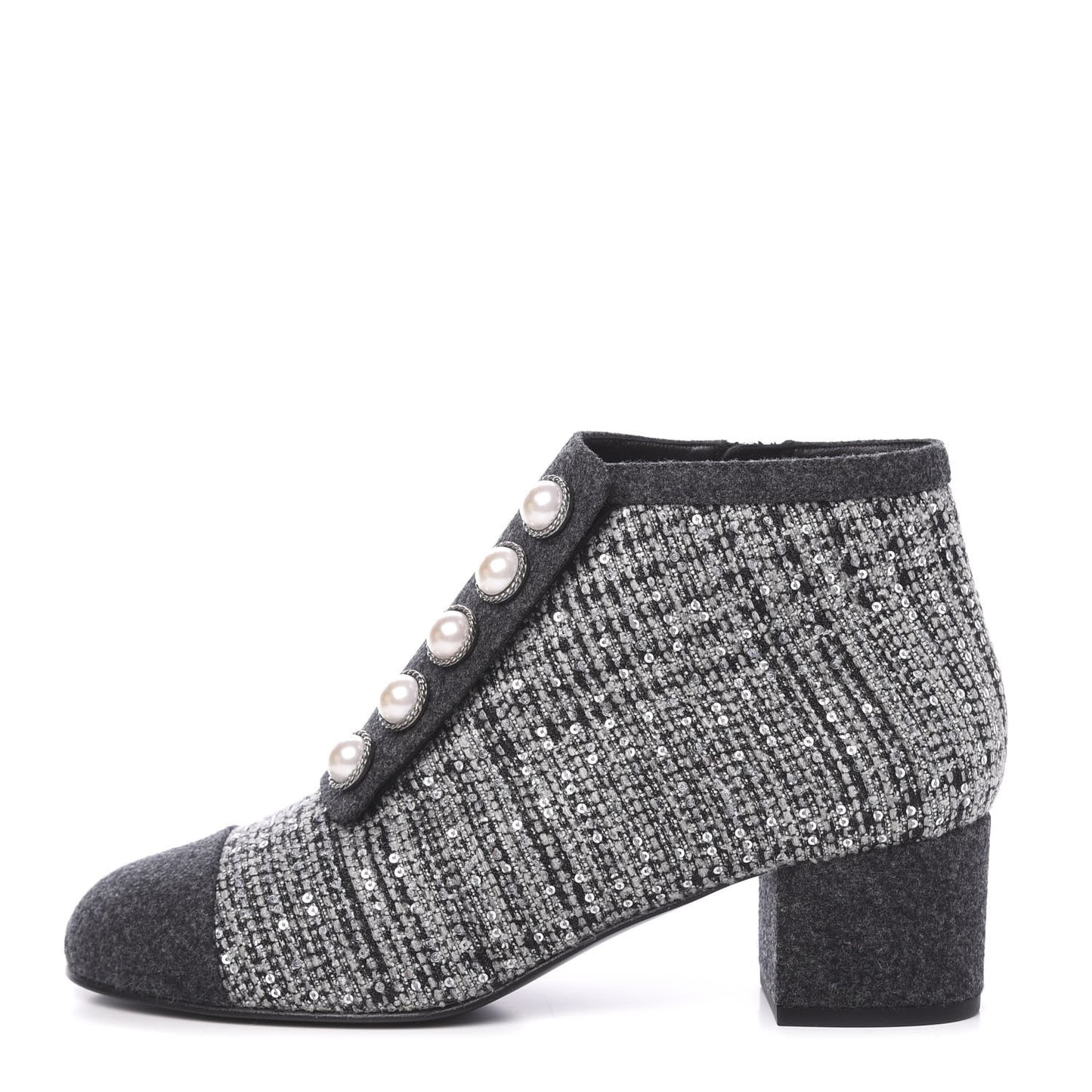 Tweed Pearl Cap Toe Short Boot 39.5 Black
