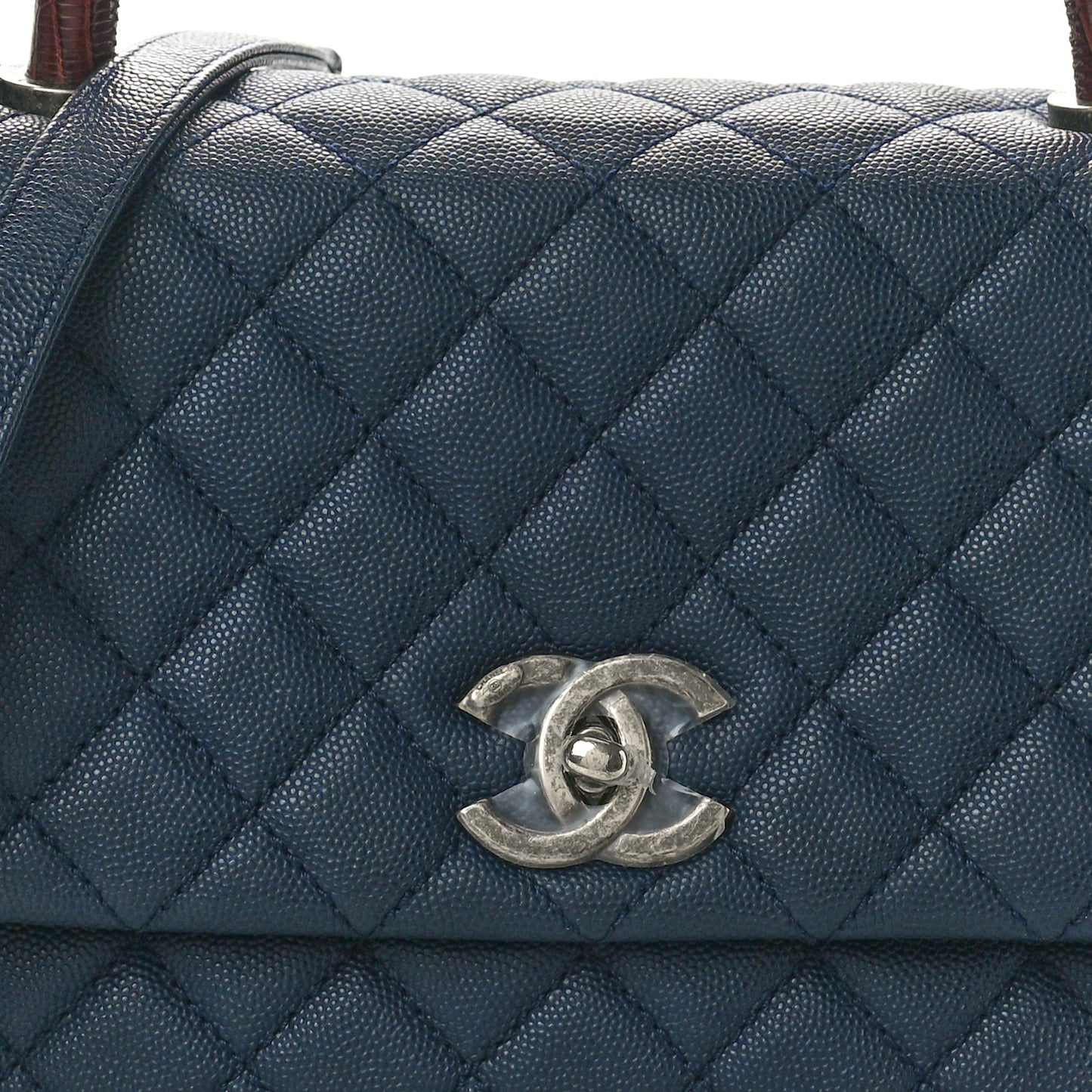 Caviar Lizard Embossed Quilted Small Coco Handle Flap Navy Blue