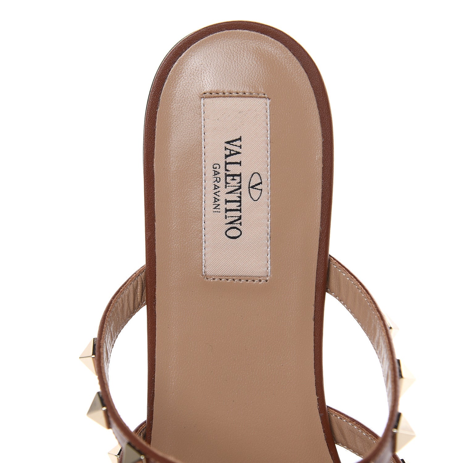 Valentino Garavani Pebbled Calfskin Rockstud Flat Cage Mules 38.5 Saddle Brown 6 of 9